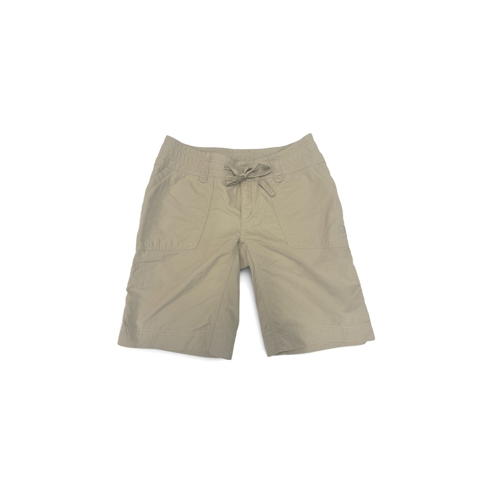 The North Face Womens Khaki Tan Hiking Shorts Stow Pocket Size 2 Long Ripstop